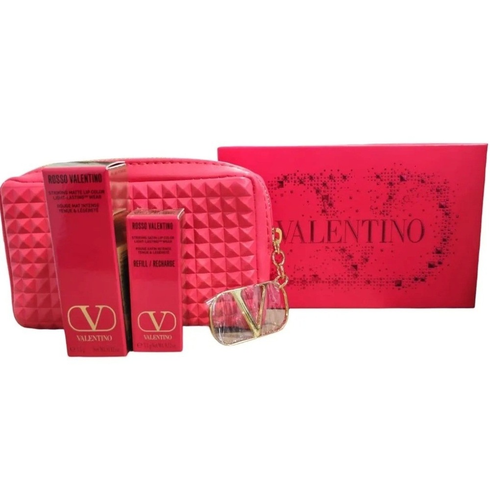 Valentino Rosso Valentino Lipstick Set 123R Matte 22R Satin Refill Red Pouch NEW